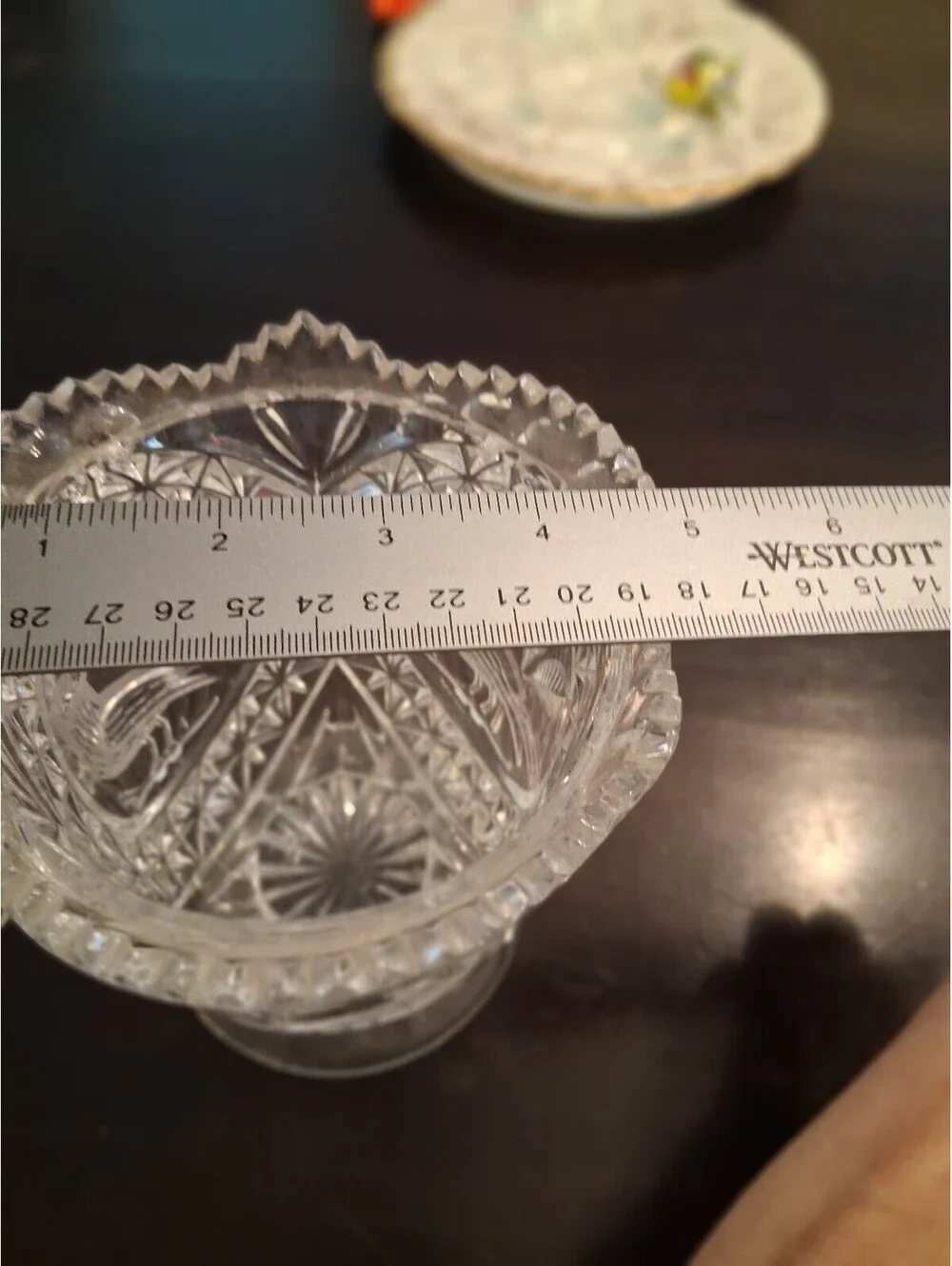 Vintage Cut Glass Covered Sugar Bowl with Bird Motif